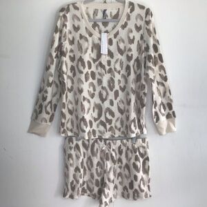 Leopard Print Long Sleeve Henley Shorts set Jaclyn Intimates Super Span XL NWT